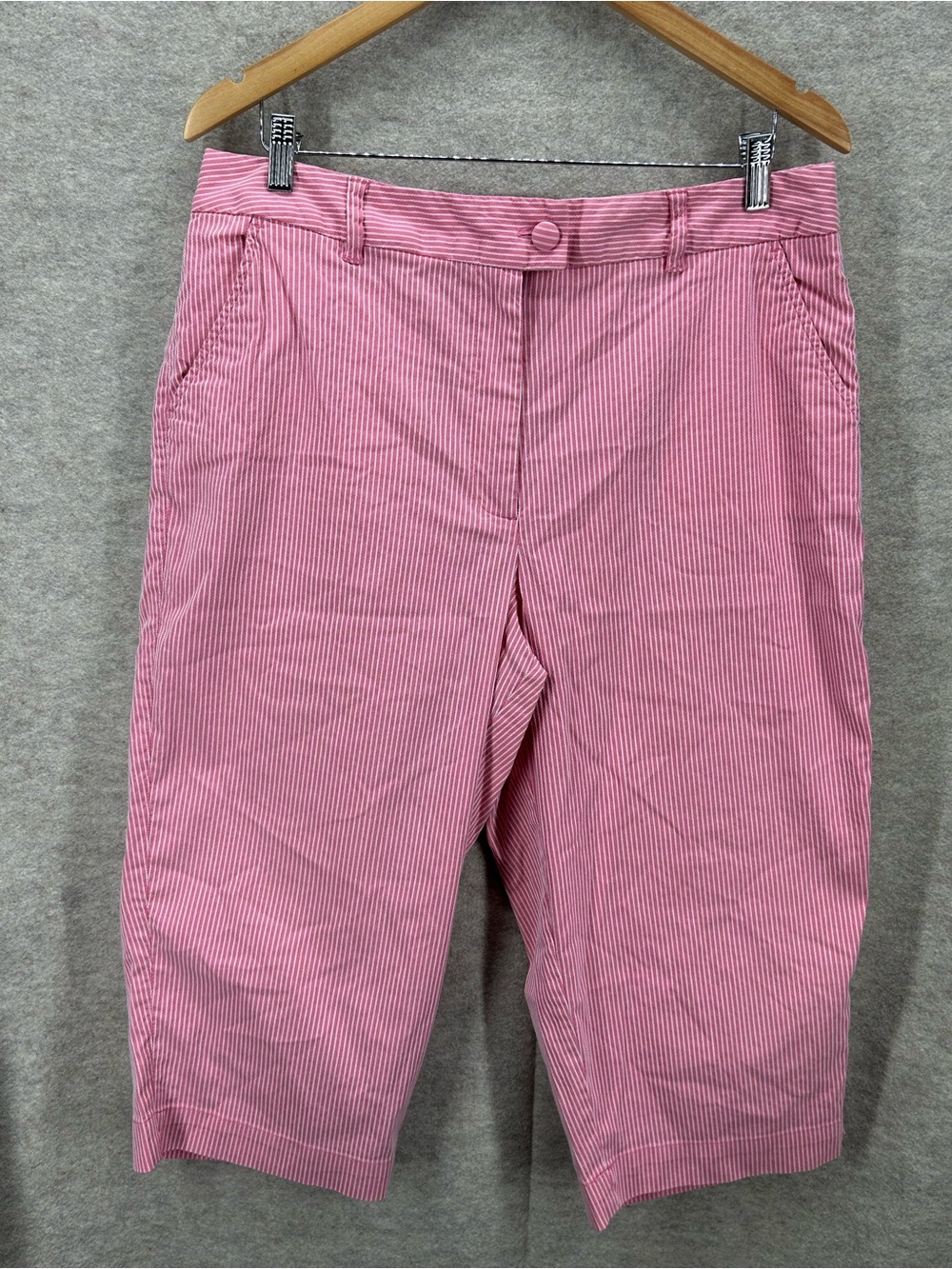 Talbots striped Bermuda capris shorts coastal resort pink white sz 16 seersucker